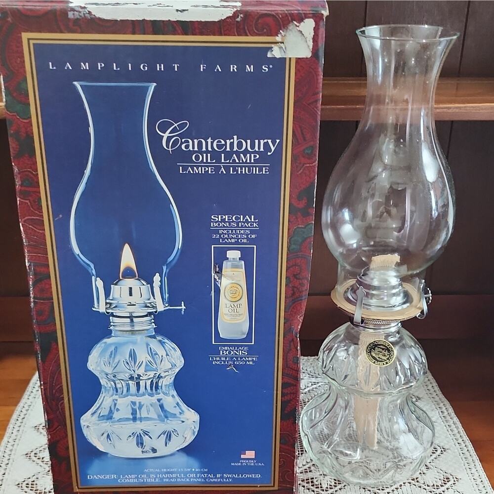 Lamplight Farms Canterbury Clear Glass Hurricane Oil Lamp, Wick Control